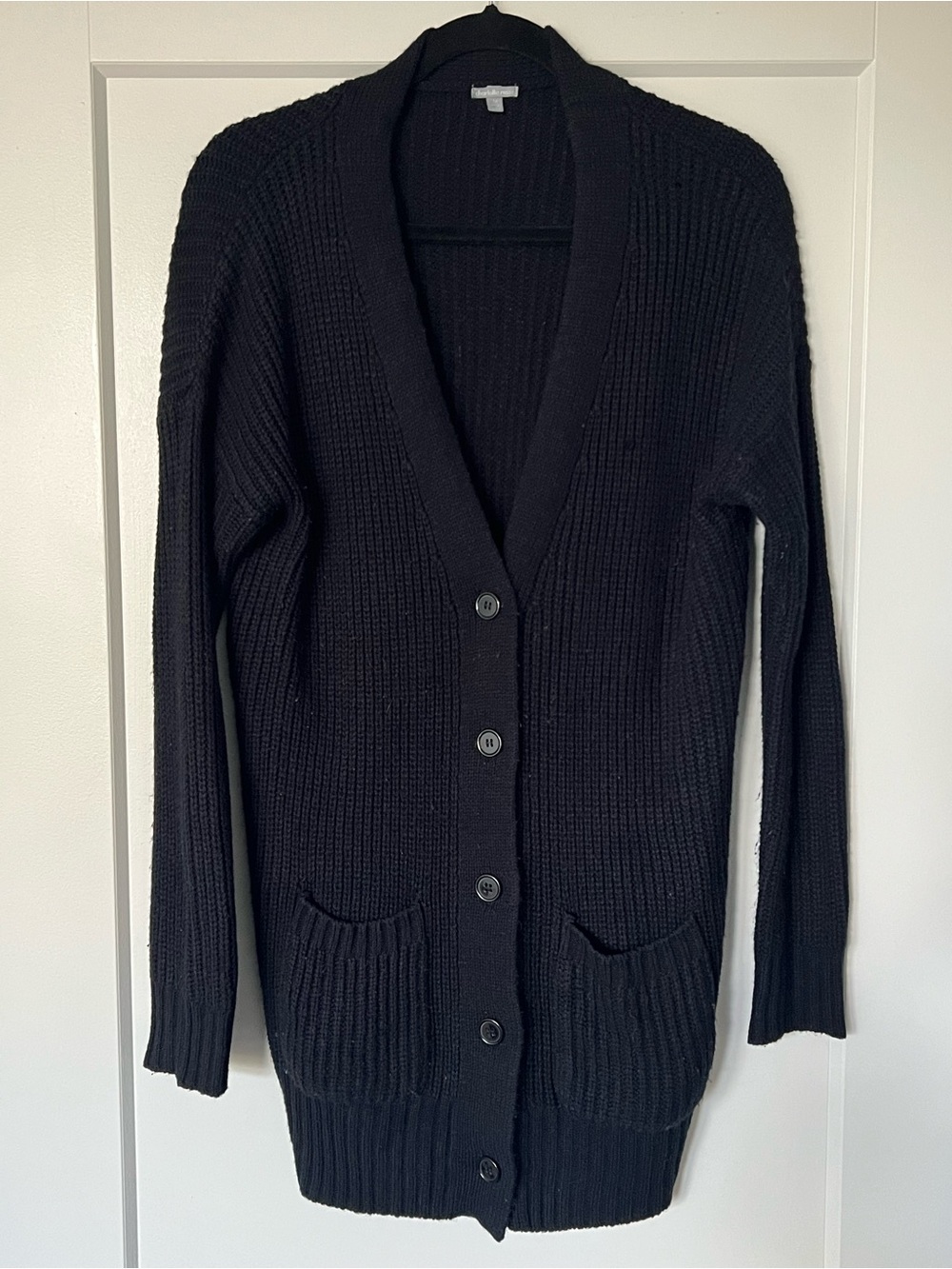 Charlotte Russe Black Longline Ribbed Button Cardigan